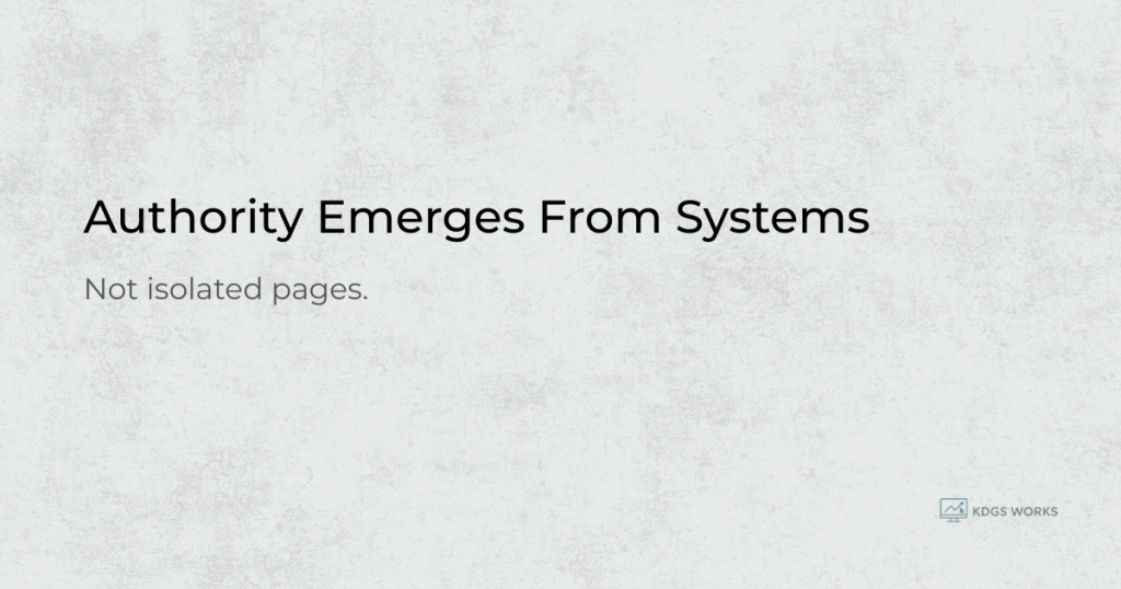 Authority emerges from systems rather than isolated pages in Answer Engine Optimization